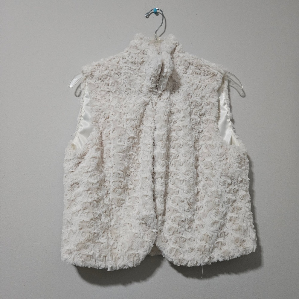 Joseph Ribkoff Faux Fur Rosette Vest Cream Ivory Textured Stand Collar Size 10